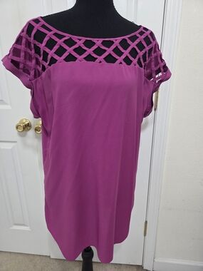 Express Fuchsia Lattice Yoke Tunic Top